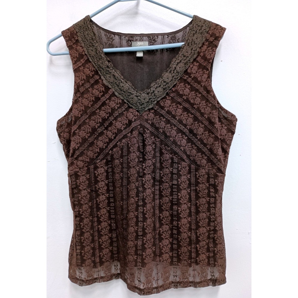 VTG Y2K J. Jill Sleeveless Lace Tank Top Women M Brown Empire Waist Fairy Grunge